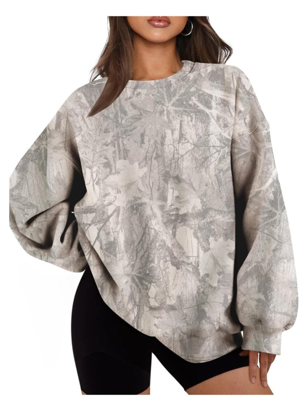 Oversized Fleece Camo Sweatshirt Crewneck Pullover Relaxed Fit